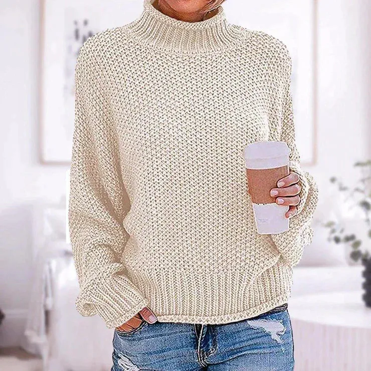 Beigefarbener Rollkragenpullover für Frauen
