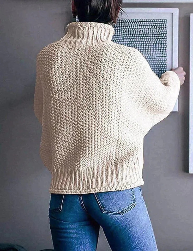 Beigefarbener Rollkragenpullover für Frauen