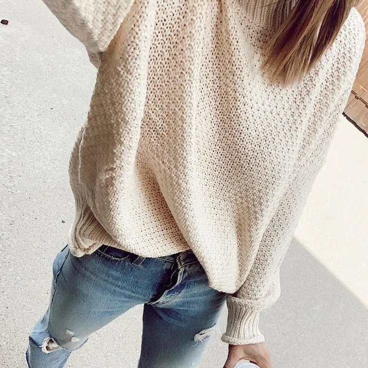 Beigefarbener Rollkragenpullover für Frauen