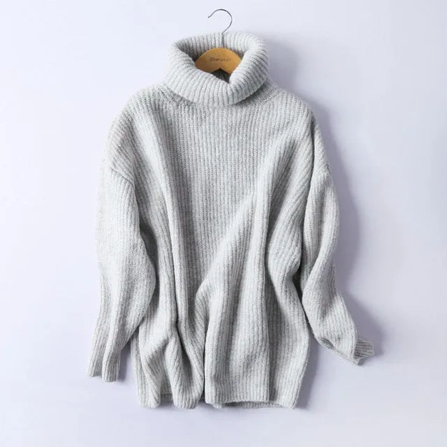 BIAORUINA Women Oversize Basic Knitted Turtleneck Sweater Female Solid Turtleneck Collar Pullovers Warm 2020 New Arrival