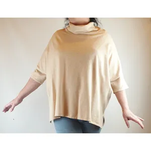 Bird Keepers pre-owned tan rollneck half sleeve oversize knit jumper size XL (best fits size 16)