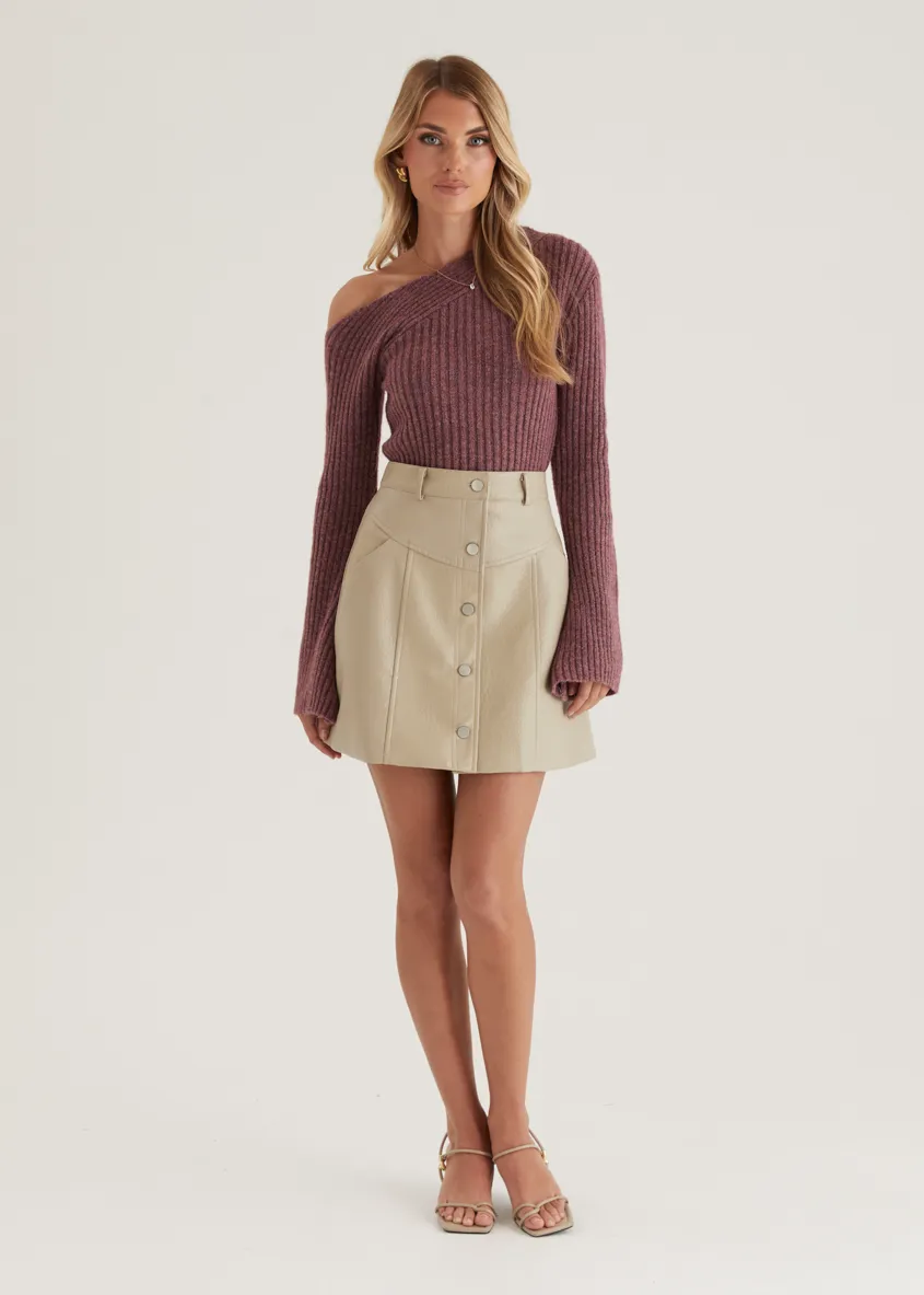 Bittersweet PU Skirt - Bone