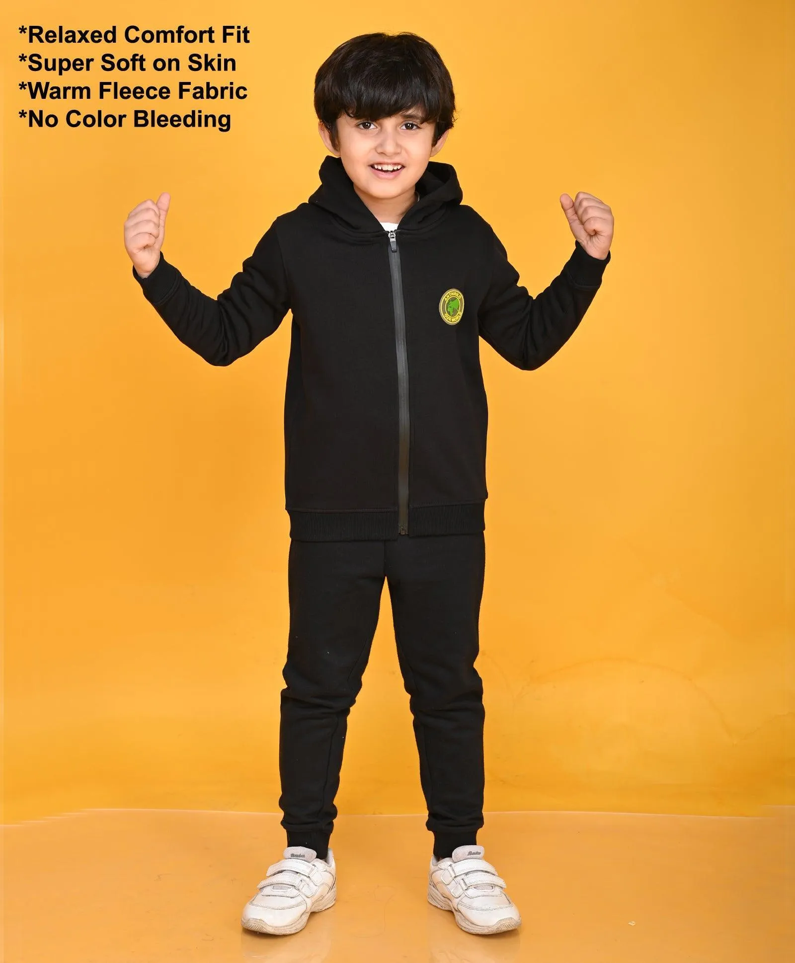 BLACK FULL ZIPPER BOYS HOODIE JOGGER SET - BLACK