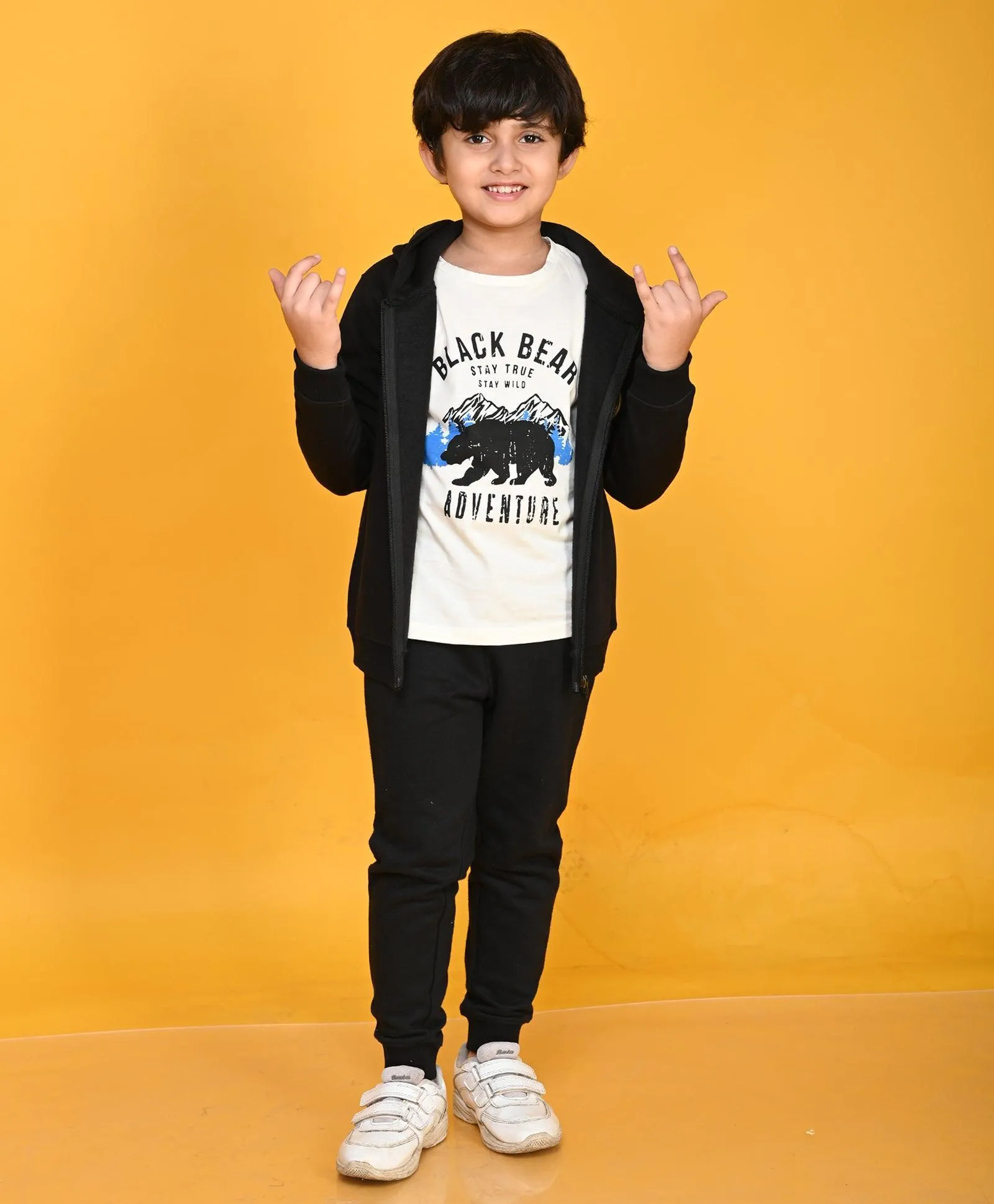 BLACK FULL ZIPPER BOYS HOODIE JOGGER SET - BLACK
