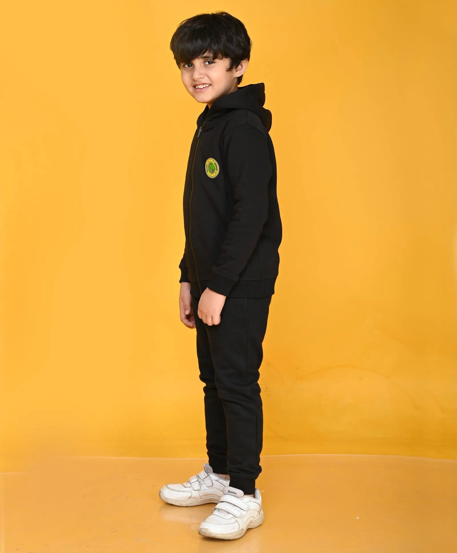 BLACK FULL ZIPPER BOYS HOODIE JOGGER SET - BLACK