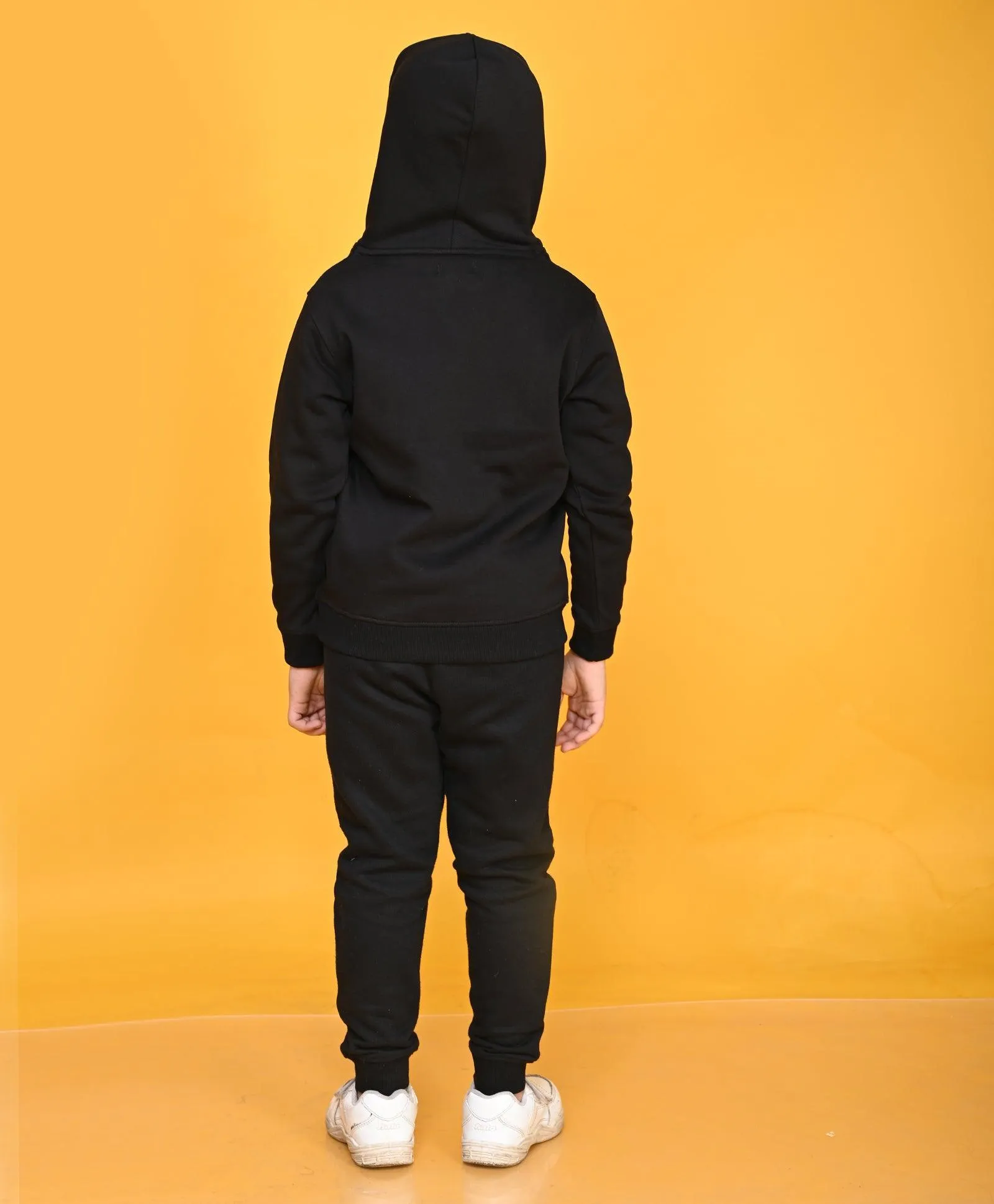 BLACK FULL ZIPPER BOYS HOODIE JOGGER SET - BLACK