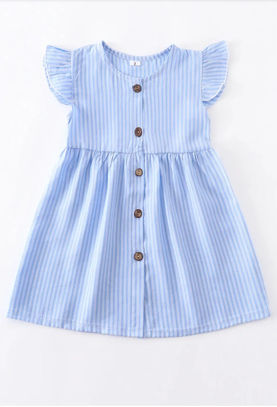 Blue Stripe with Buttons Woven Dress