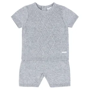 Boys Fine knitted grey marl cable short set