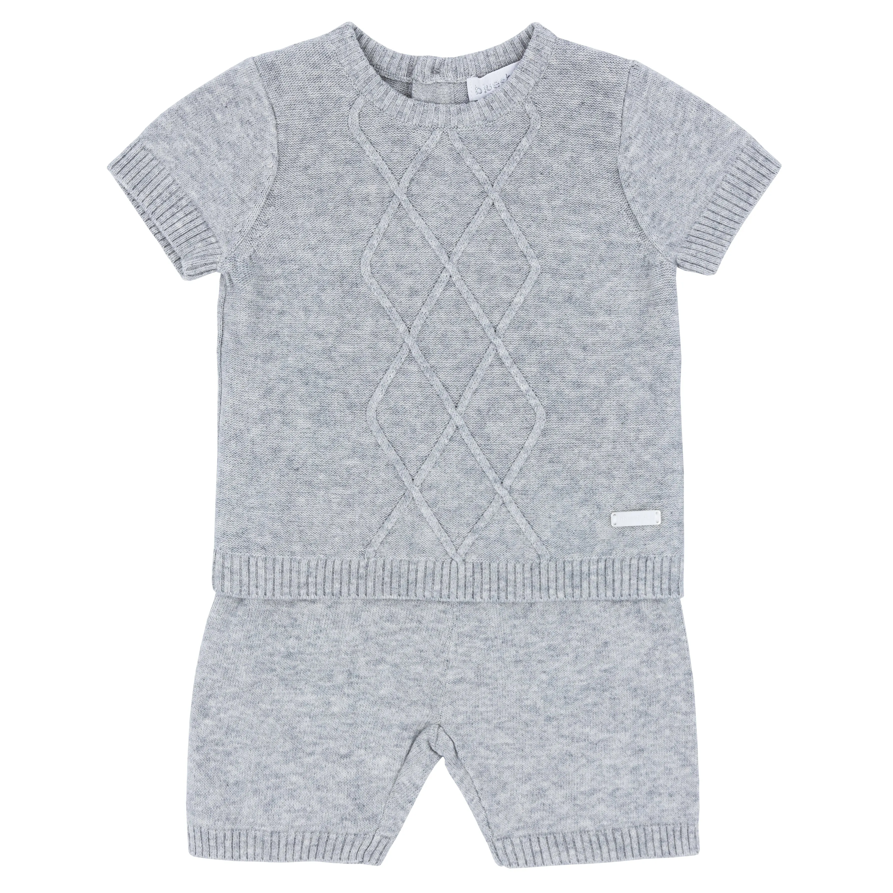 Boys Fine knitted grey marl cable short set