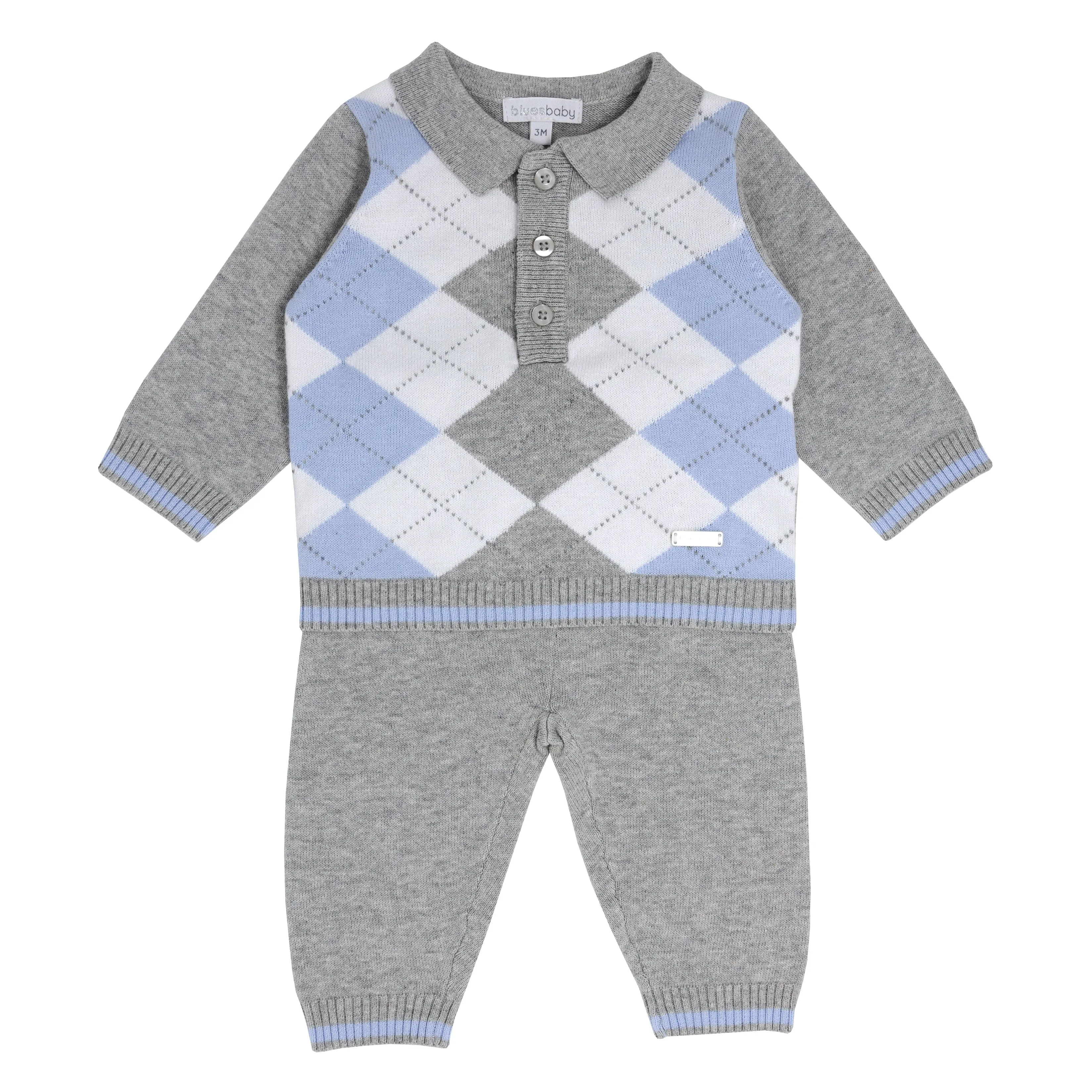 Boys Grey Argyle Knit 2 Piece Set