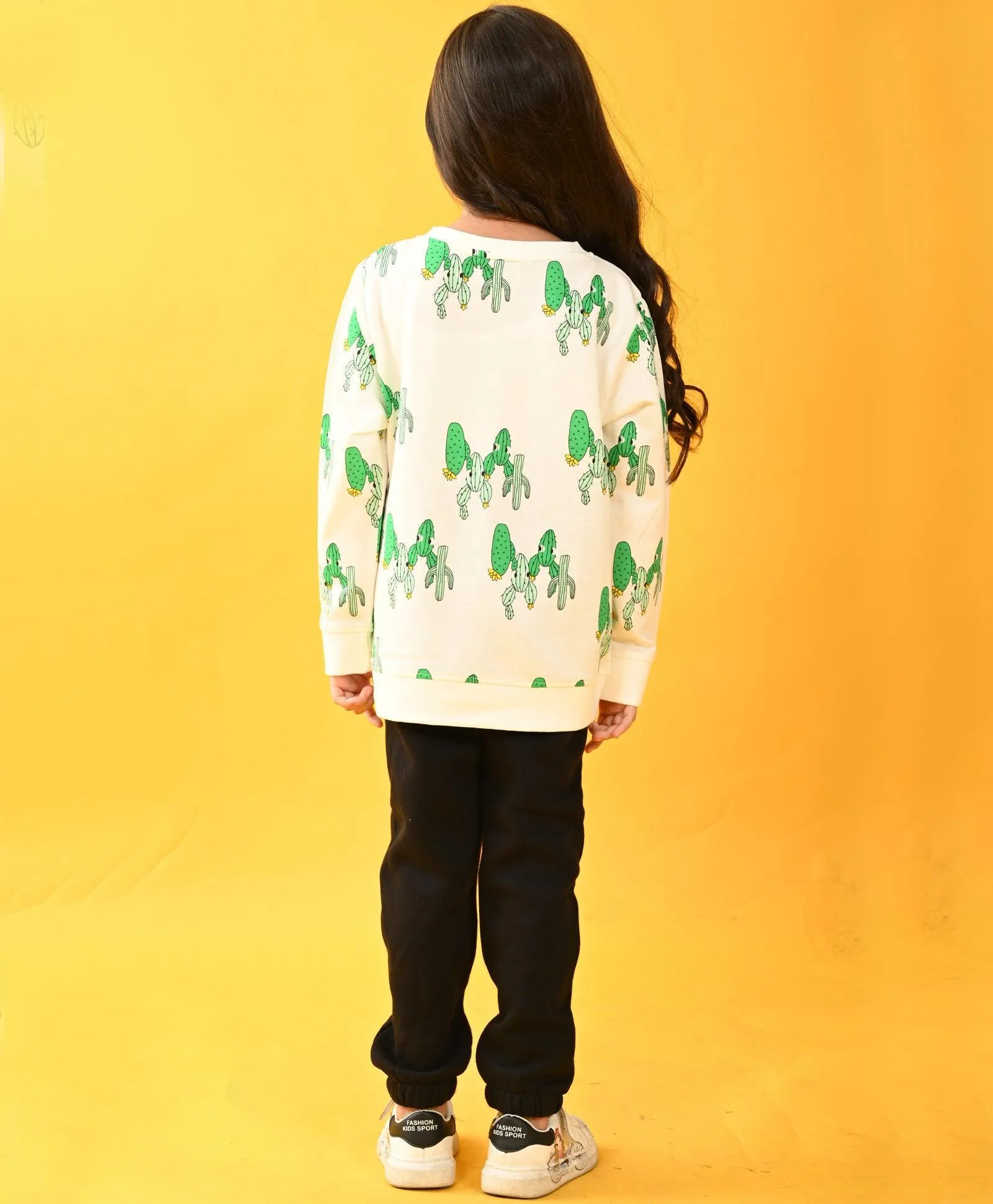 CACTUS BLACK TERRY SWEATSHIRT JOGGER SET - WHITE/BLACK