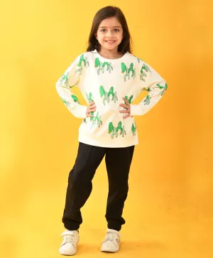 CACTUS BLACK TERRY SWEATSHIRT JOGGER SET - WHITE/BLACK