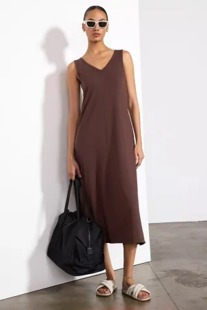 Calm V-Neck Dress - Chocolate Brown