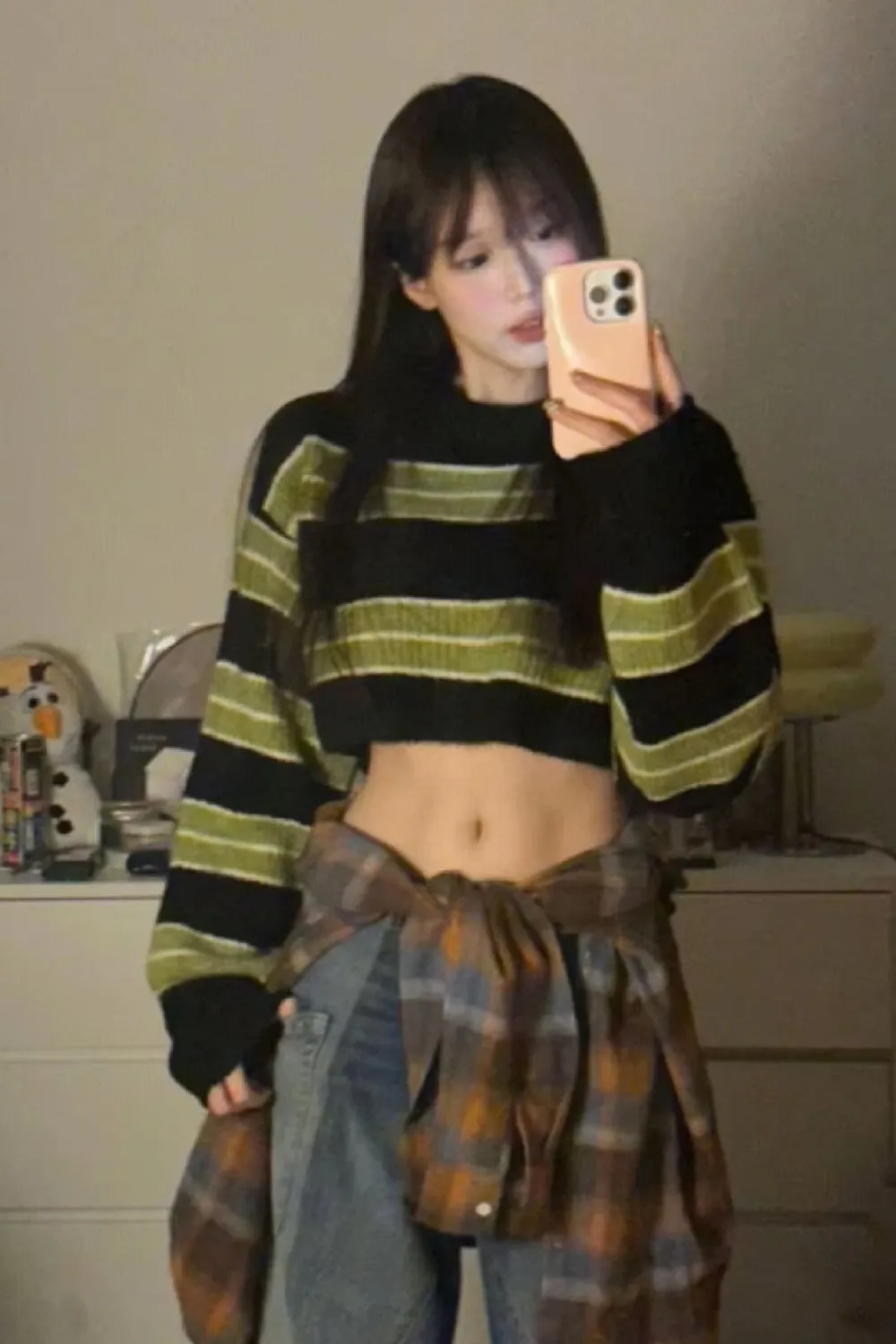 Casual Loose Striped Cropped Sweater
