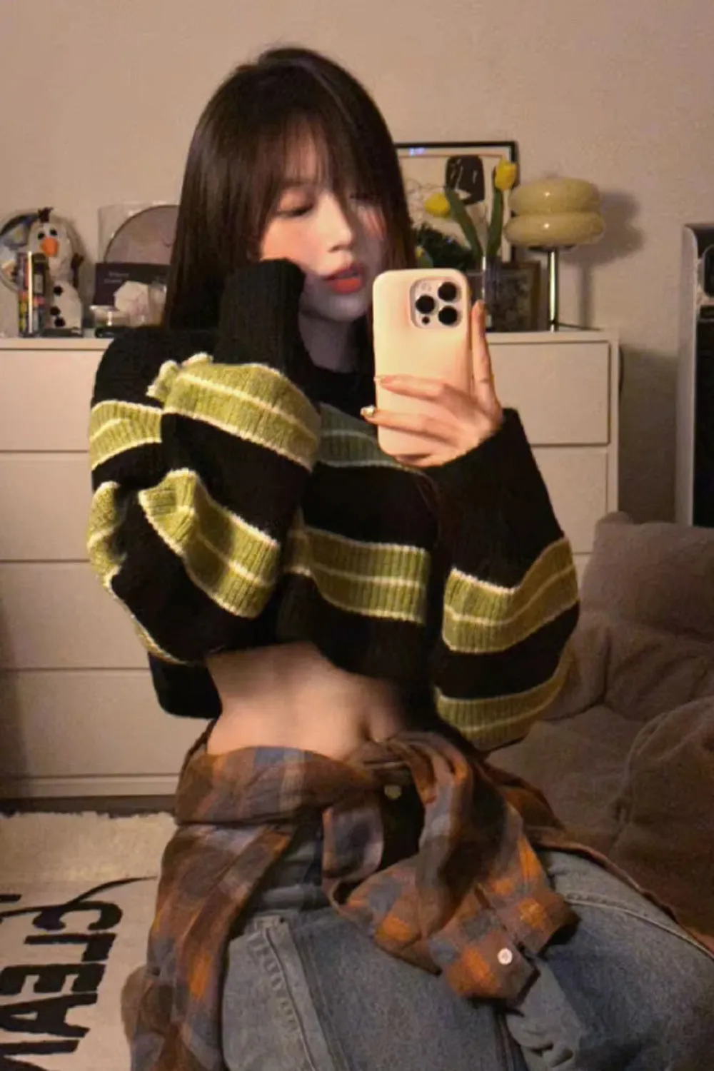 Casual Loose Striped Cropped Sweater