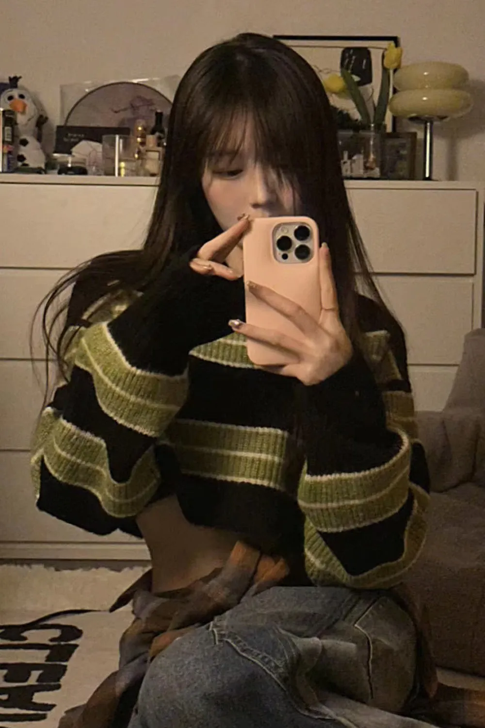 Casual Loose Striped Cropped Sweater