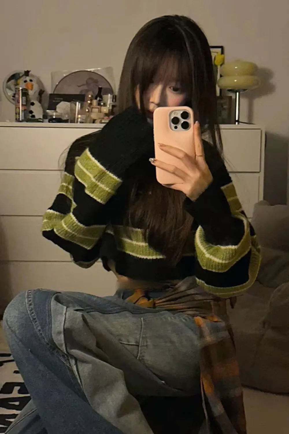 Casual Loose Striped Cropped Sweater