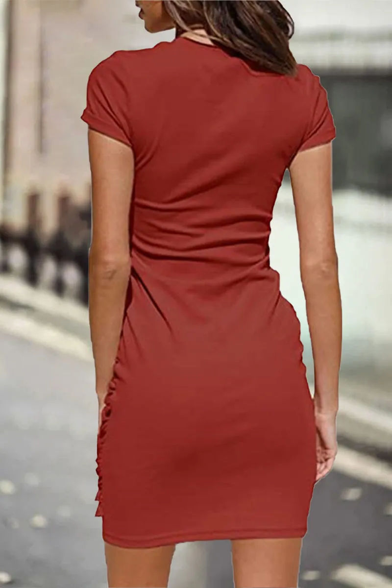 Casual Solid O Neck One Step Skirt Dresses(10 Colors)