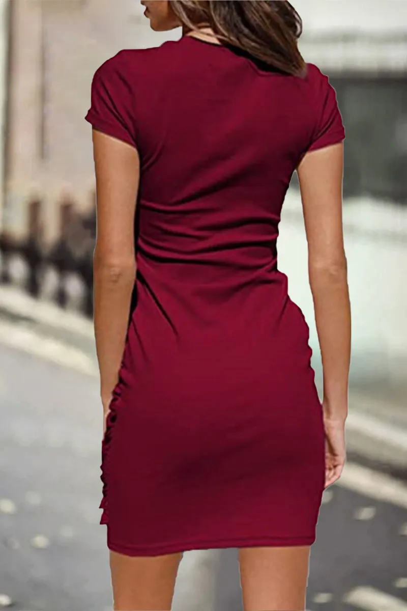 Casual Solid O Neck One Step Skirt Dresses(10 Colors)