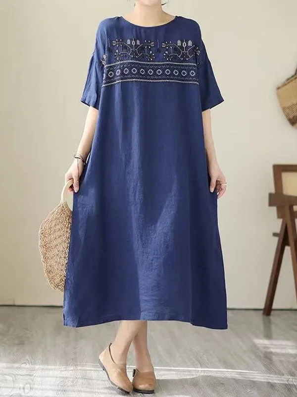 Casual Vintage Embroidered Dress