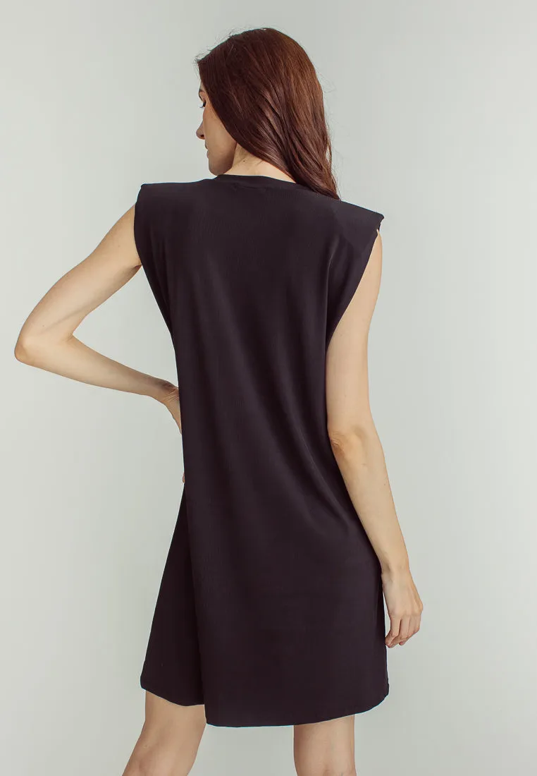 Chan Black Round Neck Sleeveless Knitted Mini Dress