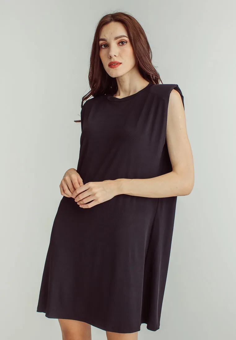 Chan Black Round Neck Sleeveless Knitted Mini Dress