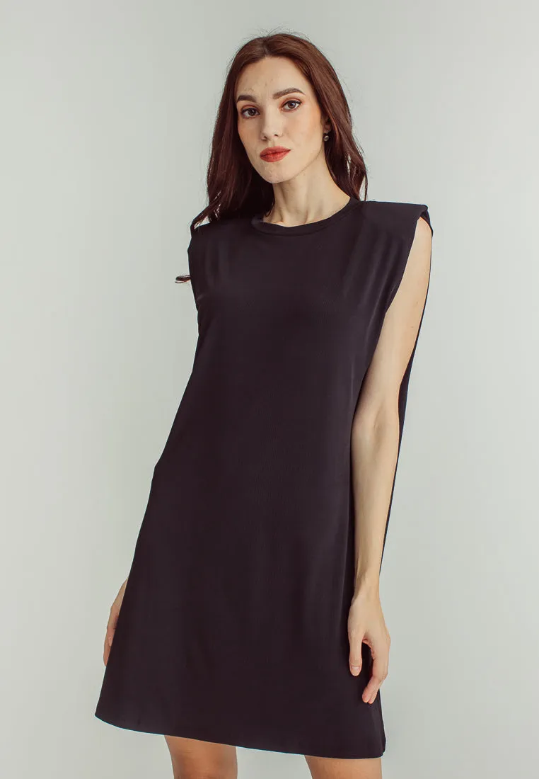 Chan Black Round Neck Sleeveless Knitted Mini Dress