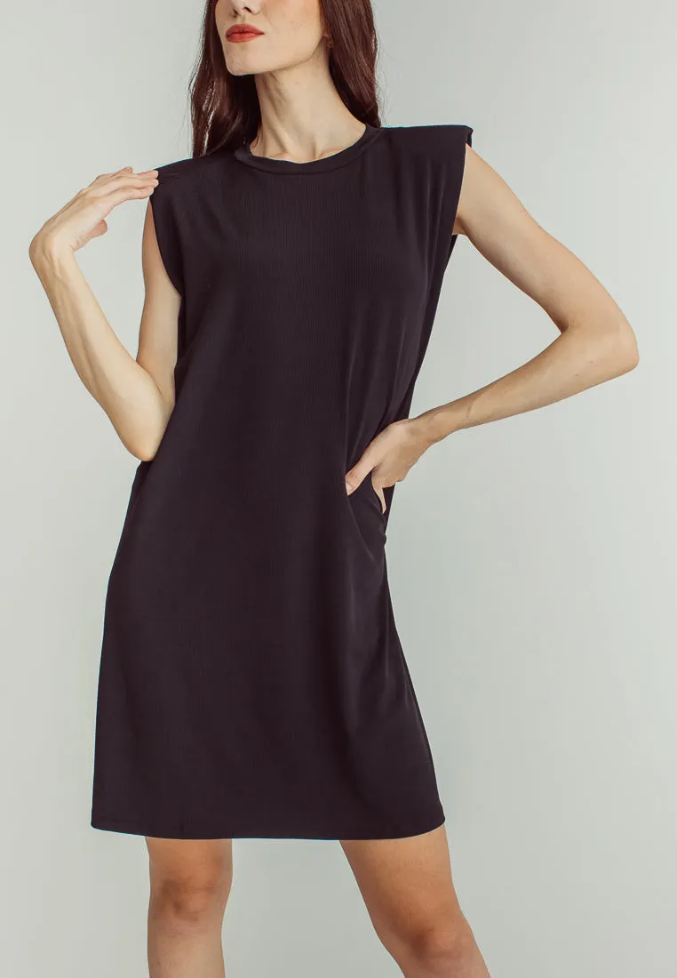 Chan Black Round Neck Sleeveless Knitted Mini Dress