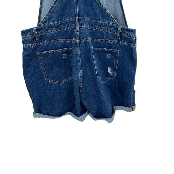 City Chic Short Ripped Overalls Dark Denim Shorterall Plus Size 18