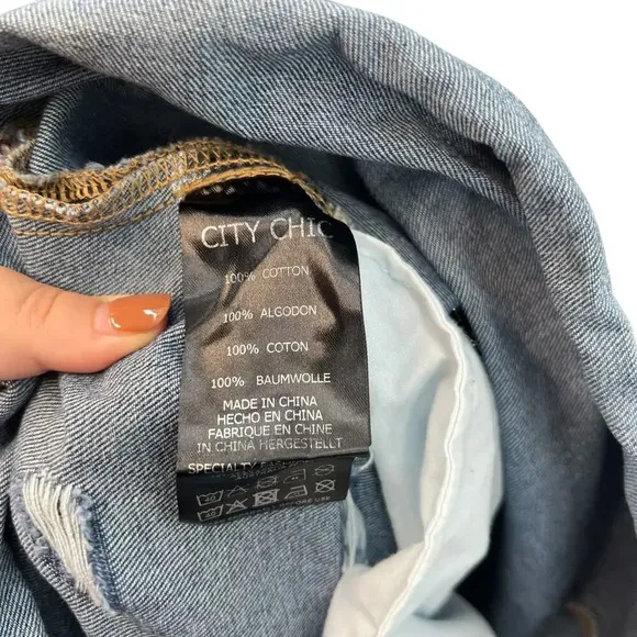 City Chic Short Ripped Overalls Dark Denim Shorterall Plus Size 18