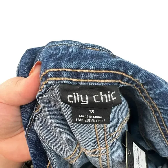 City Chic Short Ripped Overalls Dark Denim Shorterall Plus Size 18