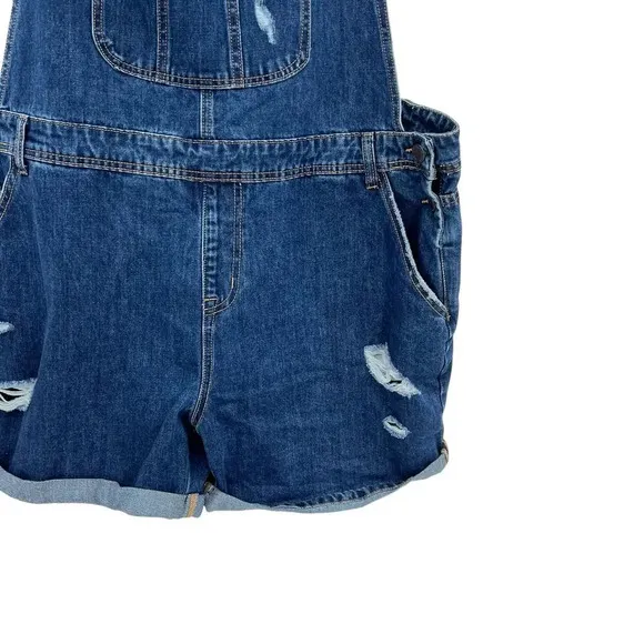 City Chic Short Ripped Overalls Dark Denim Shorterall Plus Size 18