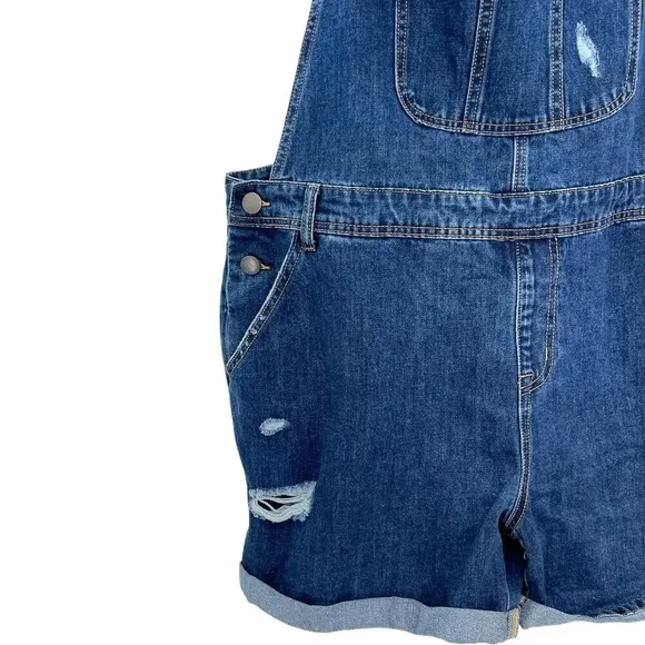 City Chic Short Ripped Overalls Dark Denim Shorterall Plus Size 18