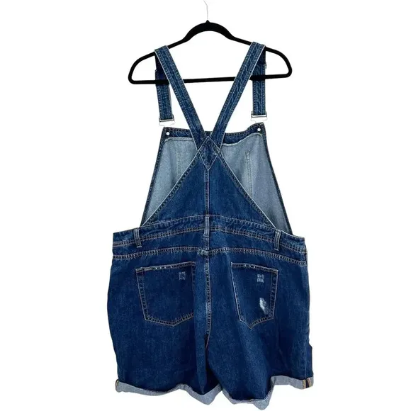 City Chic Short Ripped Overalls Dark Denim Shorterall Plus Size 18