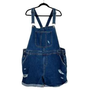 City Chic Short Ripped Overalls Dark Denim Shorterall Plus Size 18