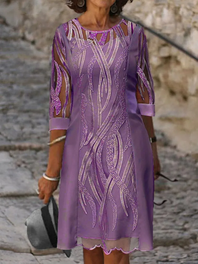 CityHottie - Fashion Trends Embroidered Dress Half Sleeve Casual Dress Sexy See-through Patchwork Lace Party Dress Women Fashion O Neck Loose Pullover Dress