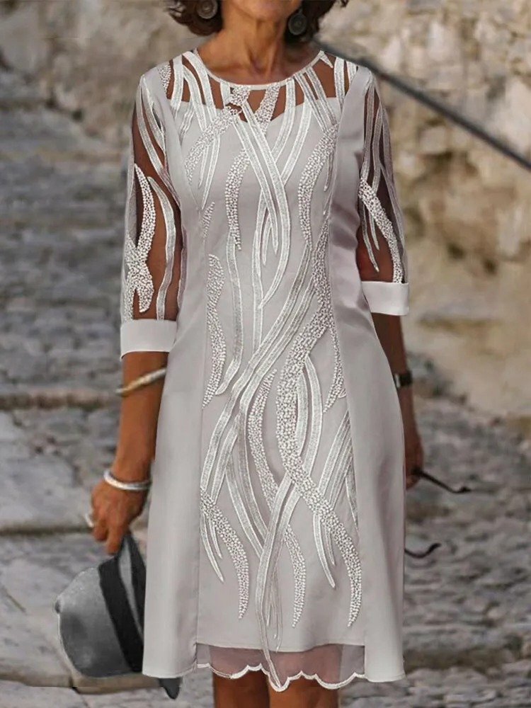 CityHottie - Fashion Trends Embroidered Dress Half Sleeve Casual Dress Sexy See-through Patchwork Lace Party Dress Women Fashion O Neck Loose Pullover Dress