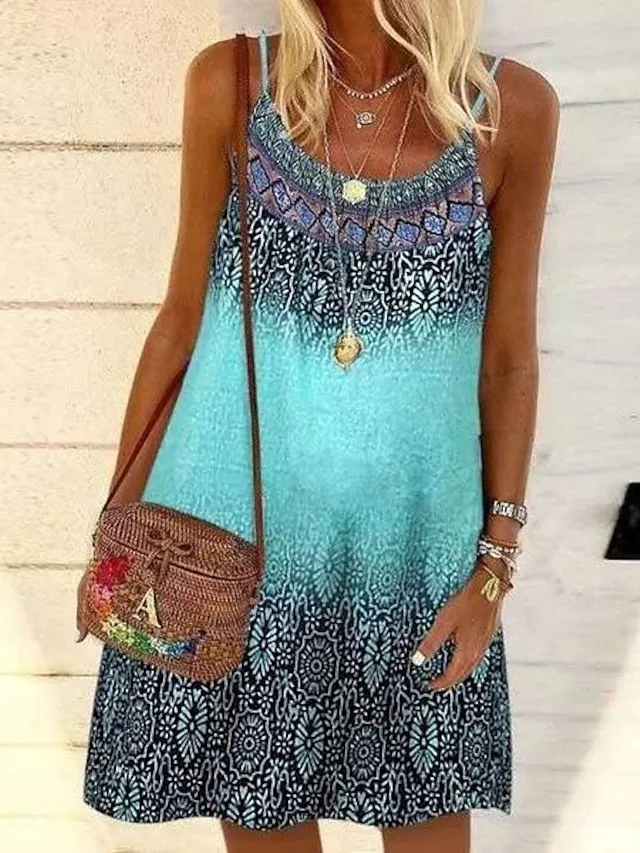 CityHottie - Women's Casual Dress Chiffon Dress Sundress Mini Dress Yellow Pink Blue Sleeveless Geometric Print Summer Spring Cold Shoulder Basic 2024 S M L XL 2XL 3XL 4XL 5XL