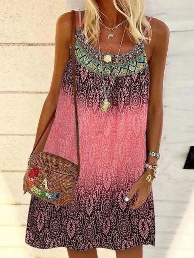 CityHottie - Women's Casual Dress Chiffon Dress Sundress Mini Dress Yellow Pink Blue Sleeveless Geometric Print Summer Spring Cold Shoulder Basic 2024 S M L XL 2XL 3XL 4XL 5XL
