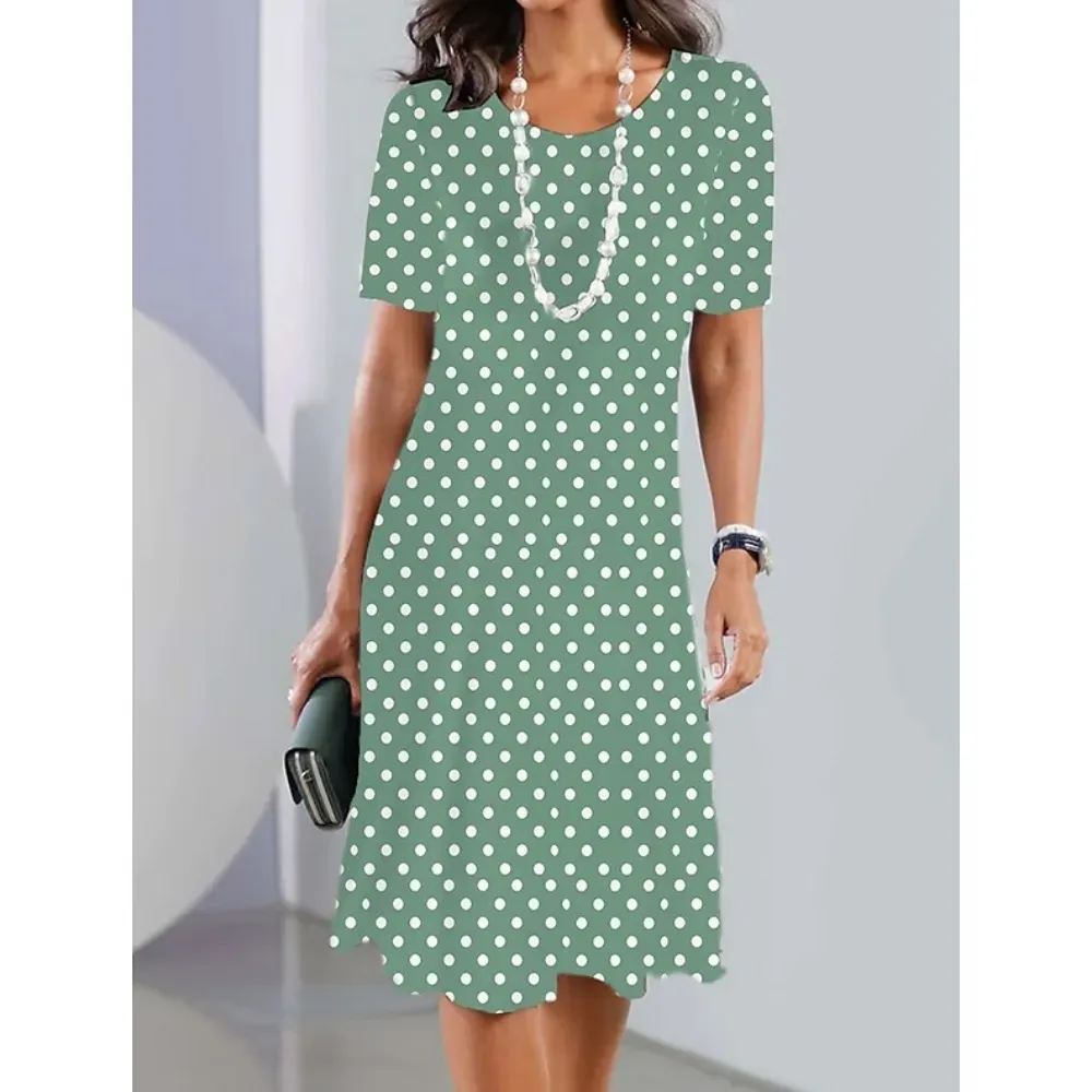 CityHottie - Women's Casual Dress Summer Dress Polka Dot Dress Floral Polka Dot Pocket Print Crew Neck Midi Dress Fashion Streetwear Outdoor Daily Short Sleeve Loose Fit Black Red Blue Summer Spring S M L XL XXL