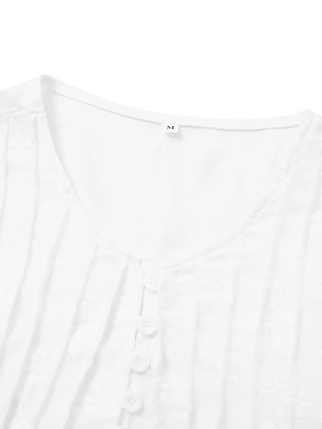 CityHottie - Women's Cotton Linen Dress Casual Dress Midi Dress Cotton Casual Mature Outdoor Daily Vacation V Neck Ruched Pocket Half Sleeve Summer Spring Fall 2024 Loose Fit White Blue Green Plain S M L XL 2XL