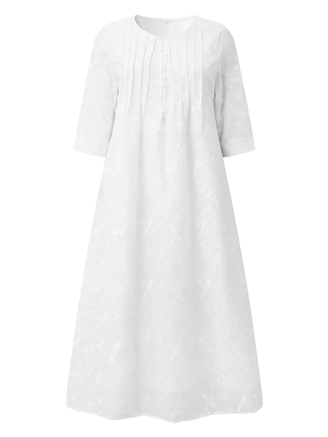 CityHottie - Women's Cotton Linen Dress Casual Dress Midi Dress Cotton Casual Mature Outdoor Daily Vacation V Neck Ruched Pocket Half Sleeve Summer Spring Fall 2024 Loose Fit White Blue Green Plain S M L XL 2XL