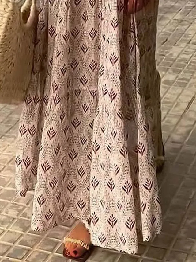 CityHottie - Women's Long Dress Maxi Dress Casual Dress Summer Dress Print Dress Geometric Fashion Streetwear Outdoor Date Vacation Print 3/4 Length Sleeve V Neck Dress Regular Fit Pink Blue Green Summer Spring S