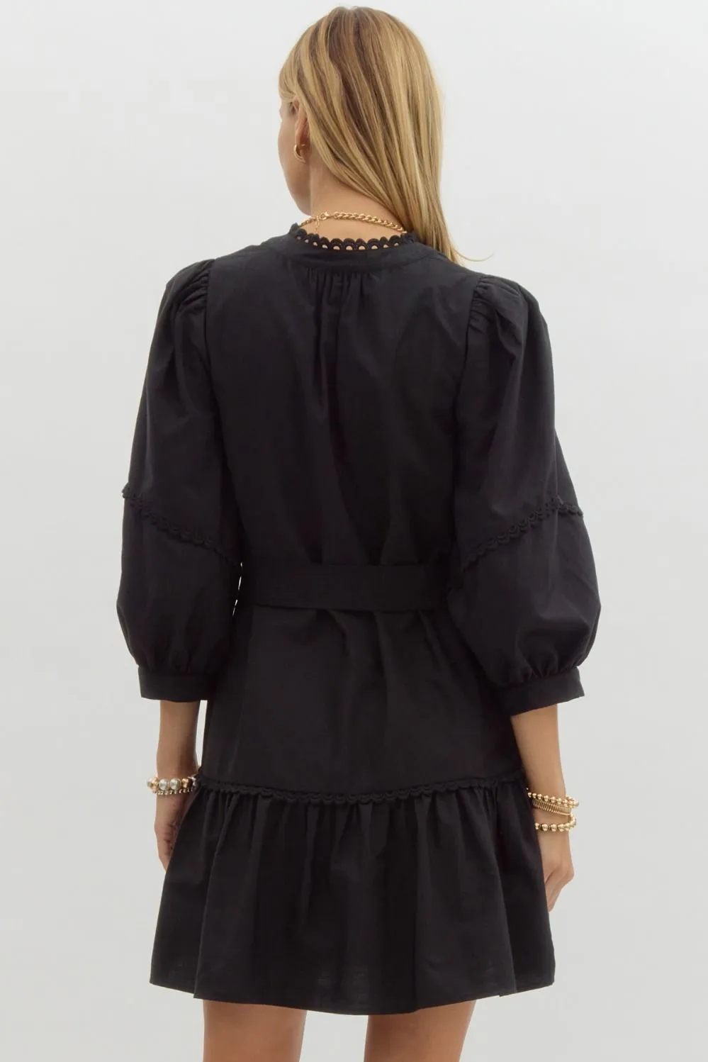 Classic Black Scallop Trim Mini Dress