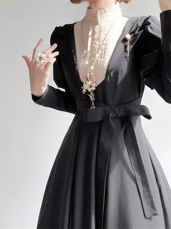 Classical Lolita Dress Polyester Ruffles Lolita Dresses Long Sleeves Classic Black