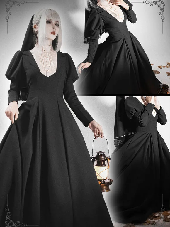 Classical Lolita Dress Polyester Ruffles Lolita Dresses Long Sleeves Classic Black