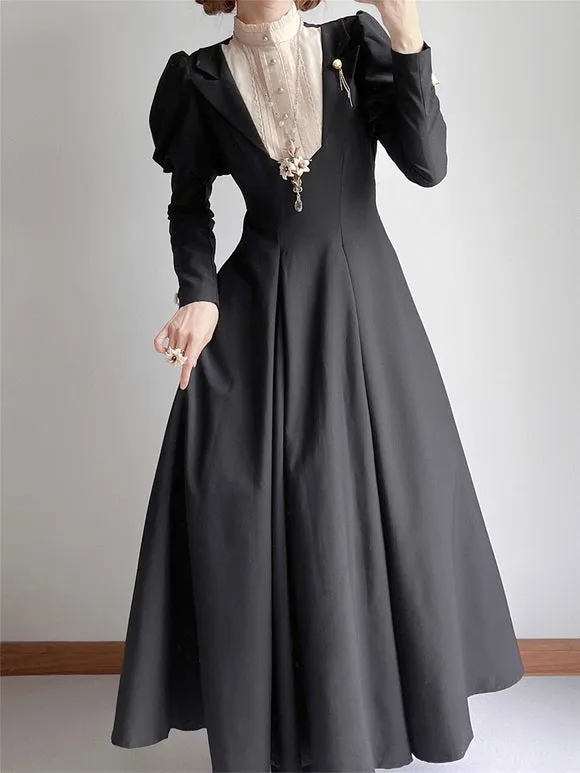 Classical Lolita Dress Polyester Ruffles Lolita Dresses Long Sleeves Classic Black