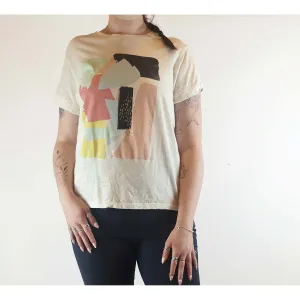 Clothing & Co white tee shirt with colourful and pretty front print size 16 (best fits size 12)
