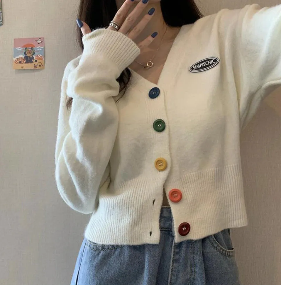 Colorful Button V-Neck Cardigan Sweater
