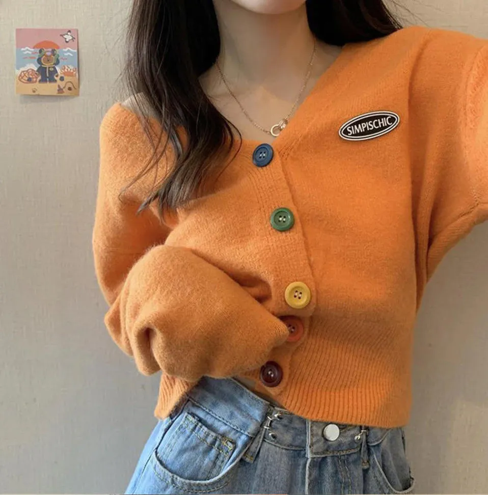 Colorful Button V-Neck Cardigan Sweater